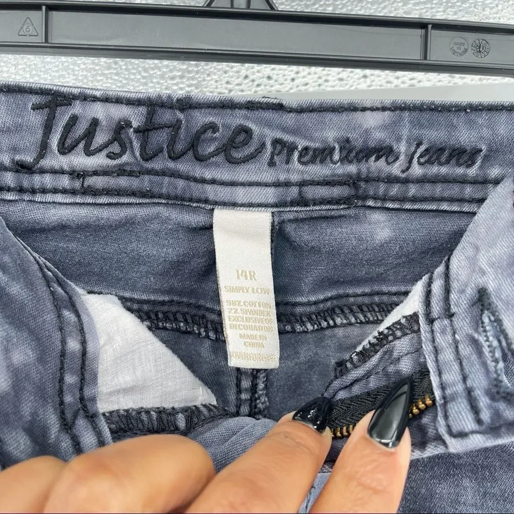 Justice Premium Jeans Girl’s Simply Low Tie Dye Gray Denim Skinny Jeans Size 14